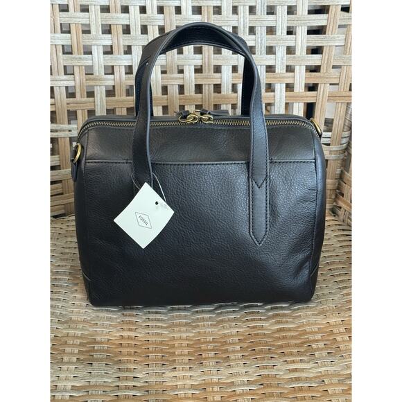 Fossil Sydney Satchel Black Leather Crossbody Bag Handbag NWT - Picture 9 of 11